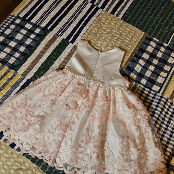 Elegant Cream Kids Lace, Satin, & Pearl Dress - Picture 4 of 4